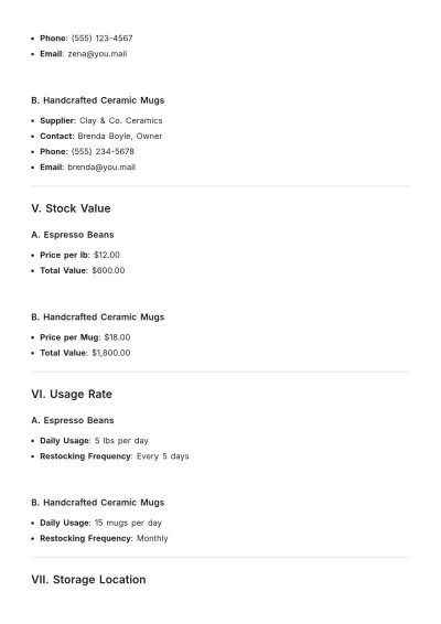 Free Aesthetic Coffee Shop Inventory Stock Template to Edit Online
