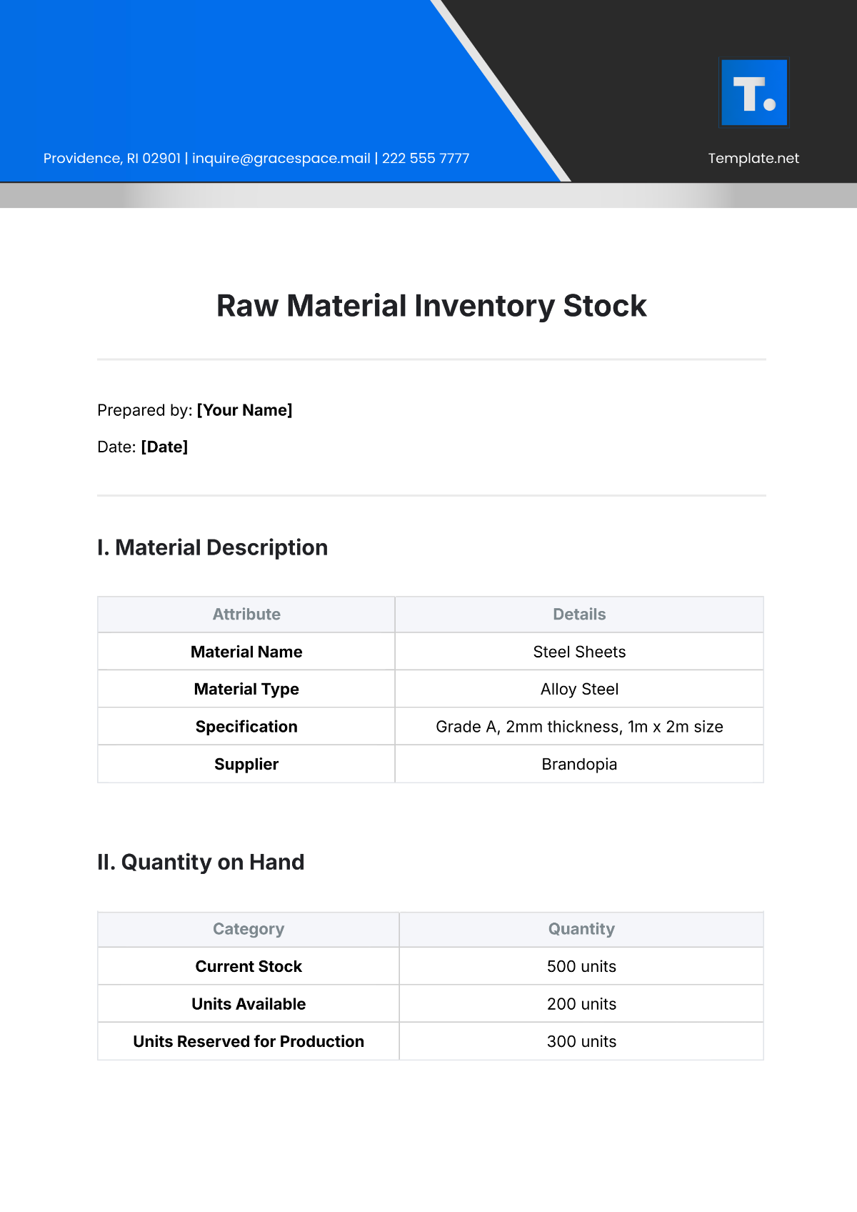 Raw Material Inventory Stock Template - Edit Online & Download