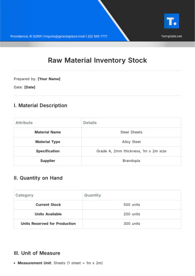 Free Raw Material Inventory Stock Template to Edit Online