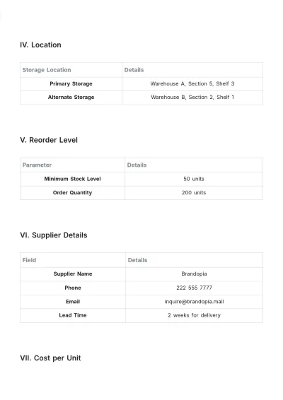 Free Raw Material Inventory Stock Template to Edit Online