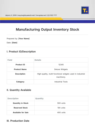 Free Manufacturing Output Inventory Stock Template to Edit Online