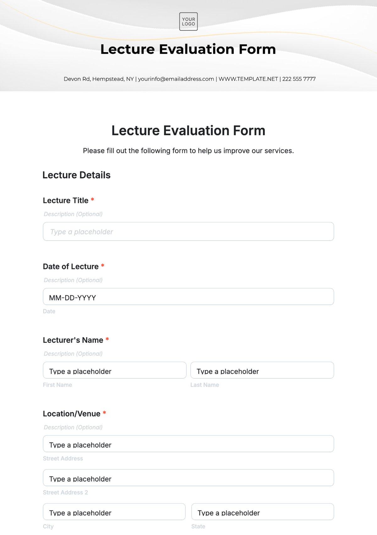 Lecture Evaluation Form Template - Edit Online & Download