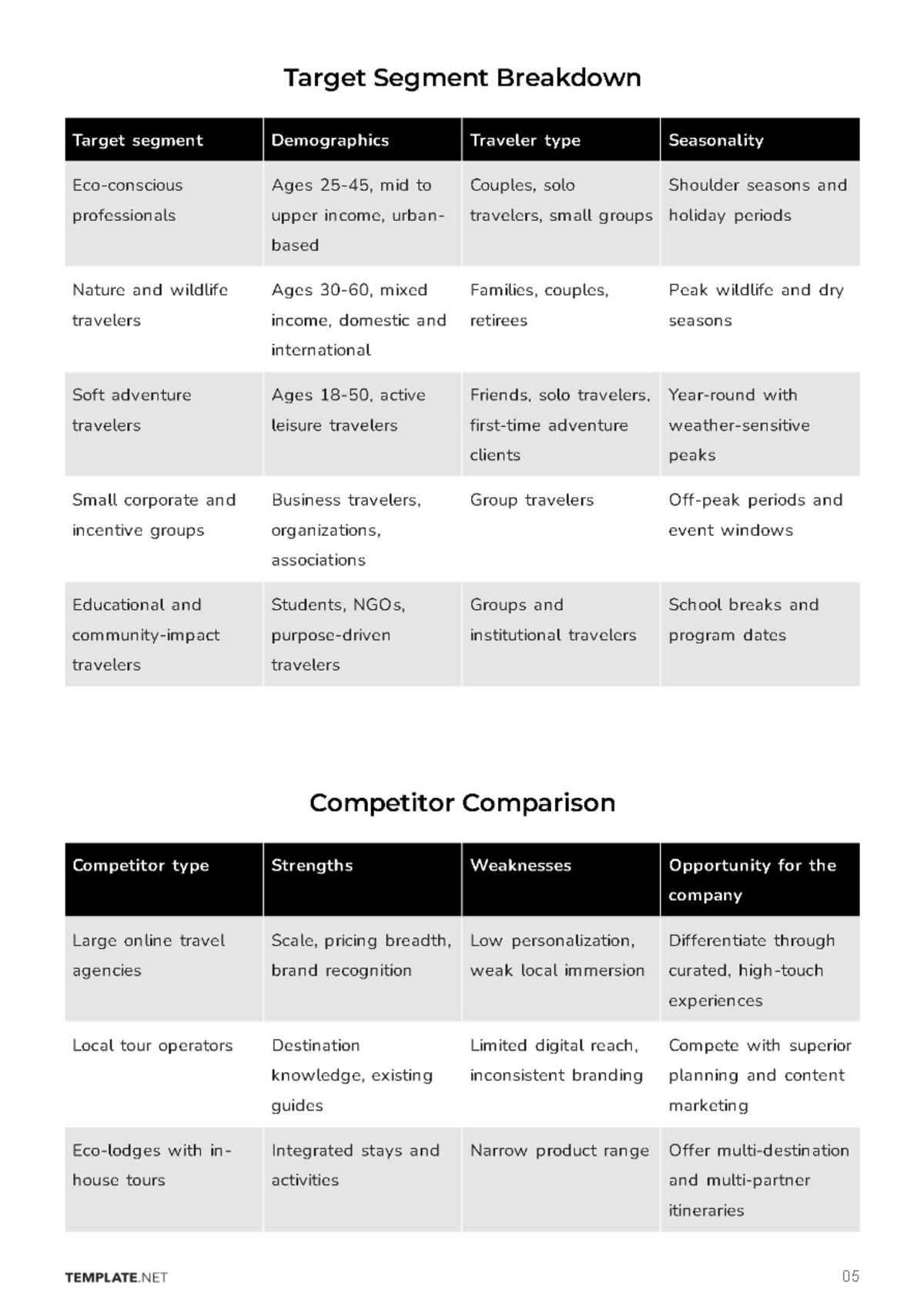 Free Tourism Business Plan Template to Edit Online
