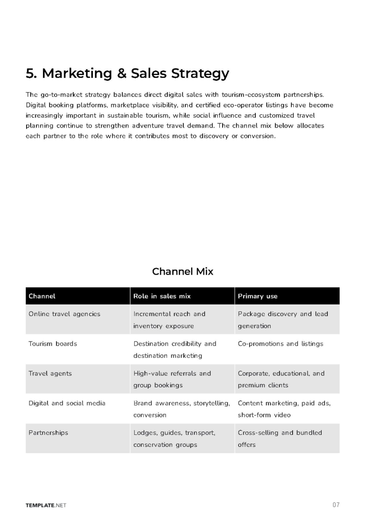 Free Tourism Business Plan Template to Edit Online