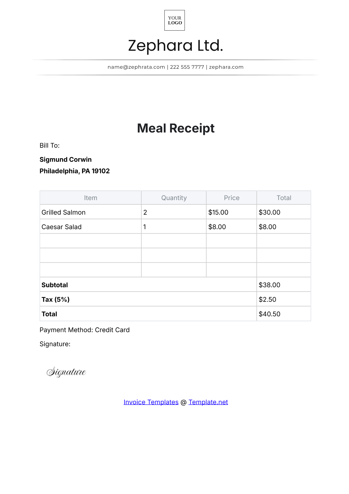 Meal Receipt Template - Edit Online & Download