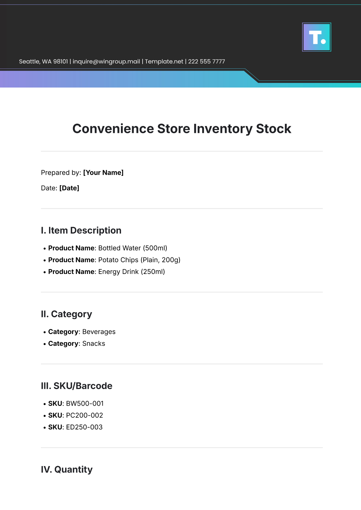 Convenience Store Inventory Stock Template - Edit Online & Download