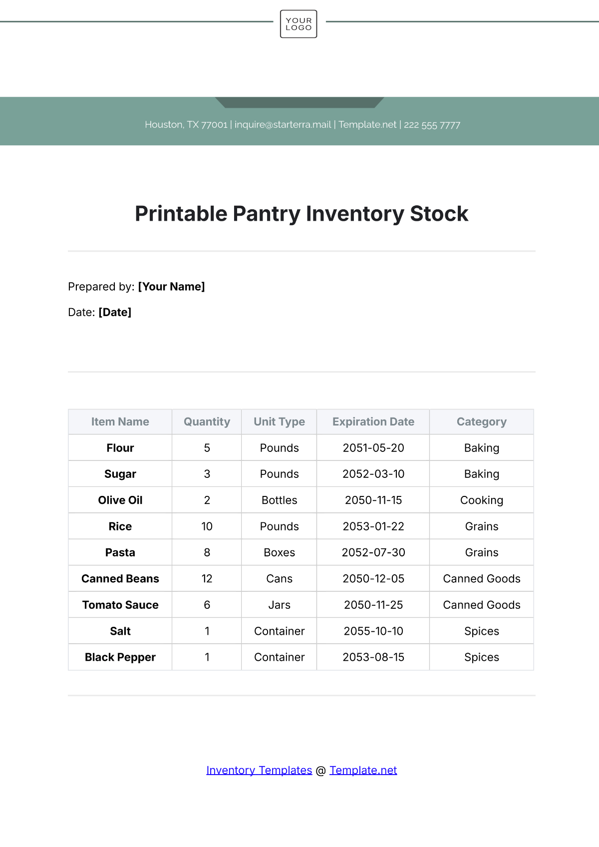 Printable Pantry Inventory Stock Template - Edit Online & Download