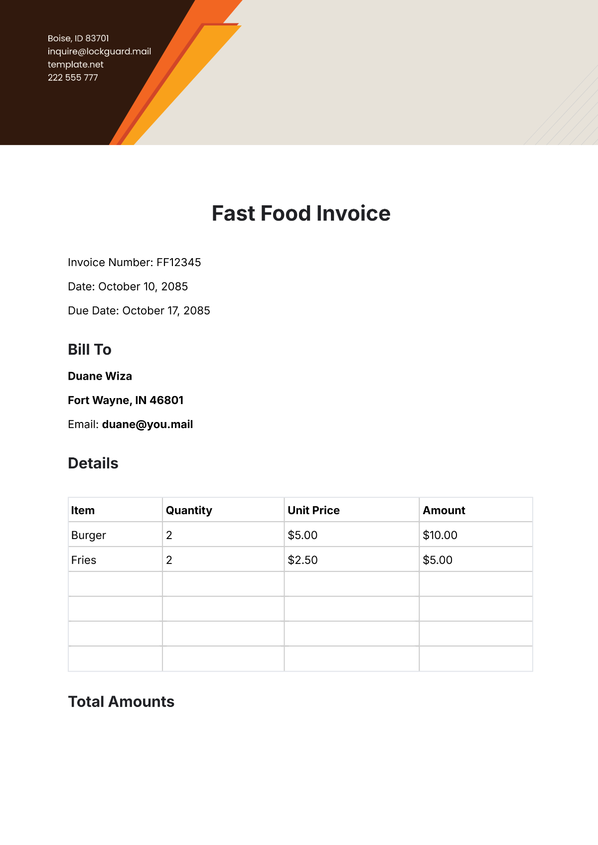 Fast Food Invoice Template - Edit Online & Download