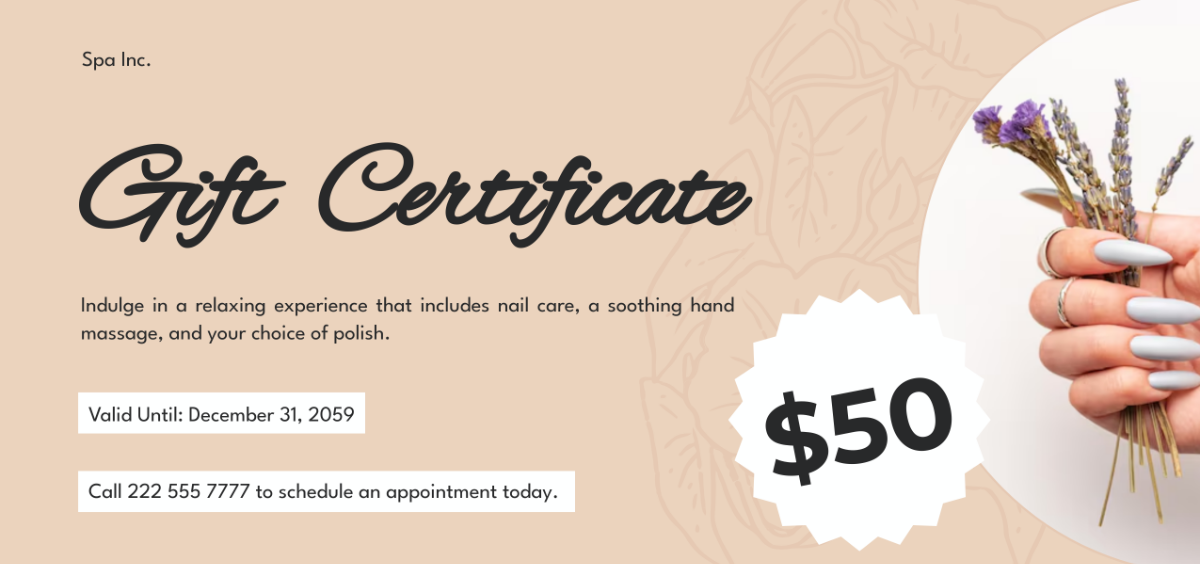 Free Spa Manicure Gift Certificate Template - Edit Online & Download