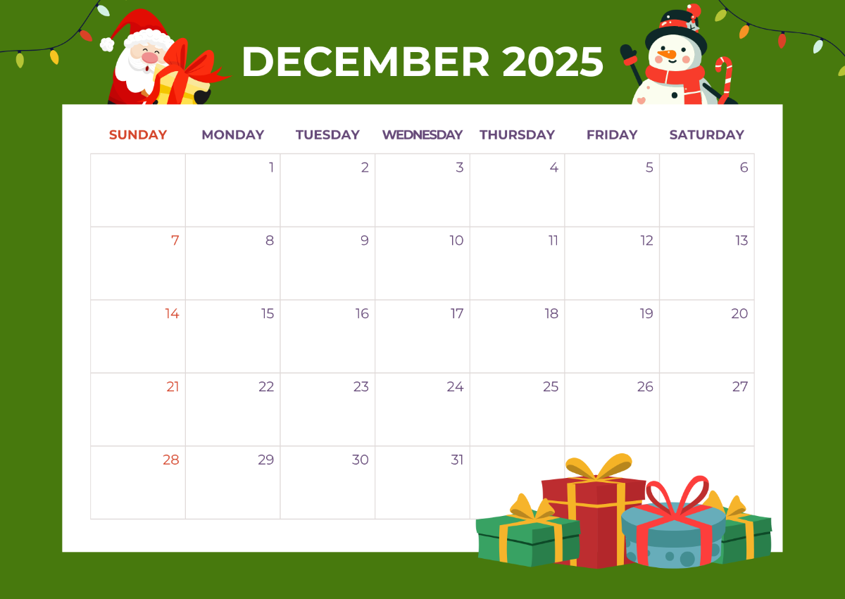 Free Christmas Calendar Templates Editable And Printable