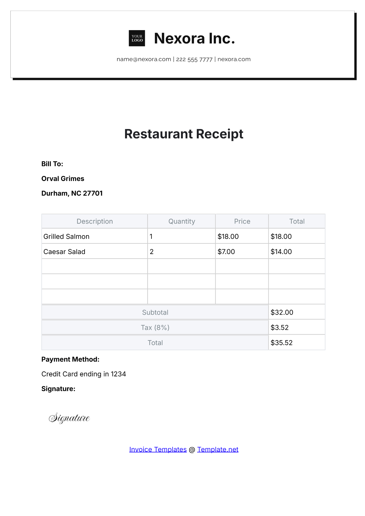 Restaurant Receipt Template - Edit Online & Download