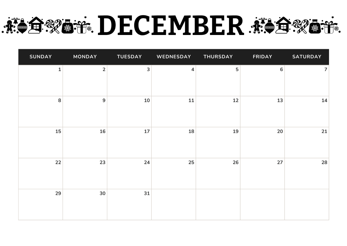 Free Black and White Christmas Calendar Template - Edit Online & Download