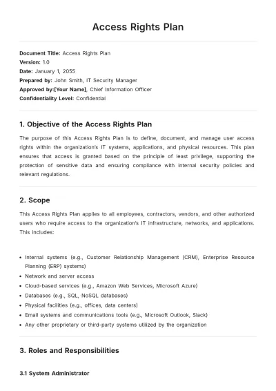 Free Access Rights Plan Template to Edit Online