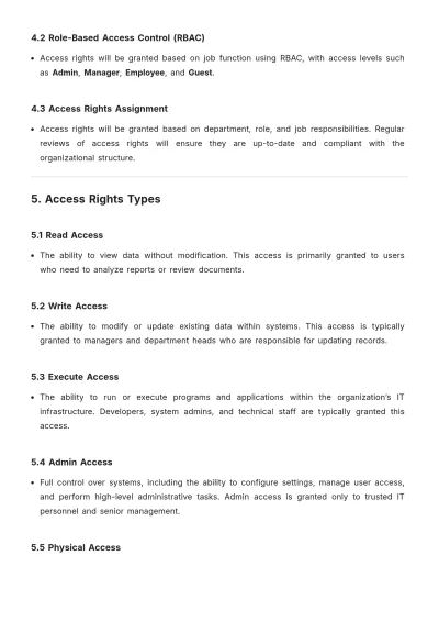 Free Access Rights Plan Template to Edit Online