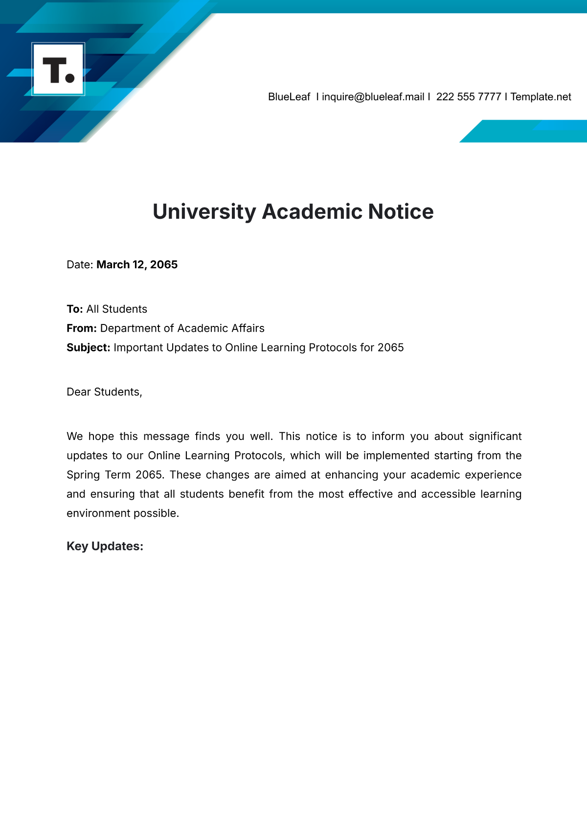 University Academic Notice Template - Edit Online & Download