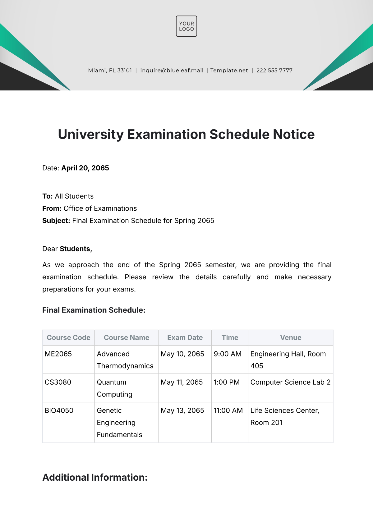 University Examination Schedule Notice Template - Edit Online & Download