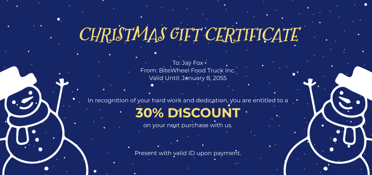 Free Christmas Gift Certificate for Employee Template - Edit Online & Download