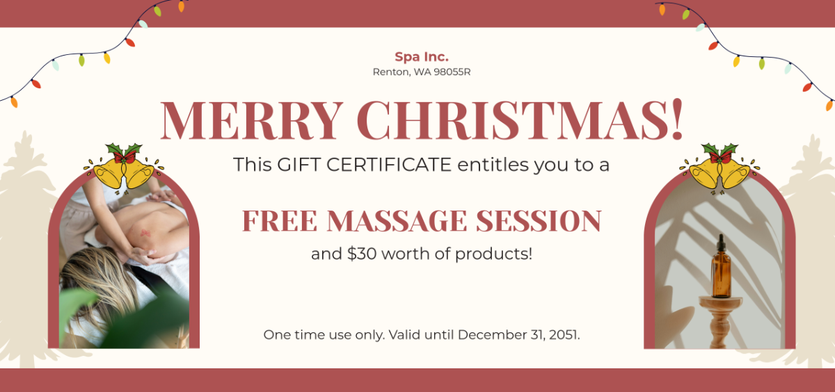 Christmas Massage Gift Certificate Template