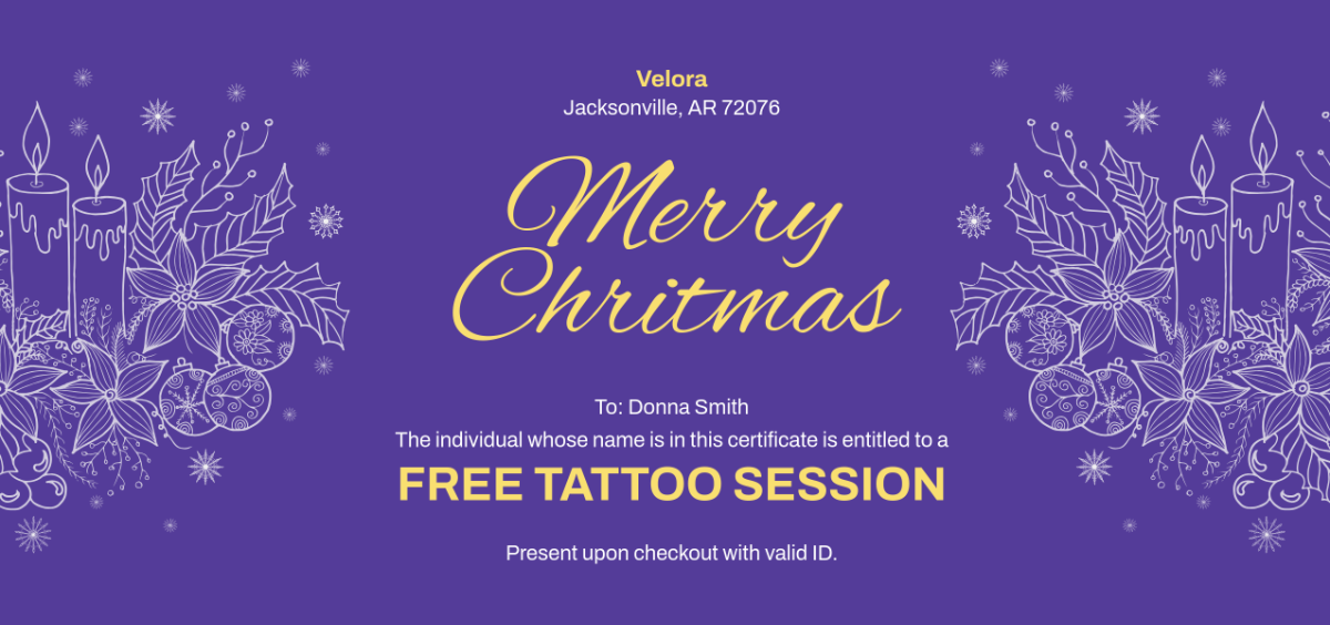 Free Christmas Tattoo Gift Certificate Template - Edit Online & Download