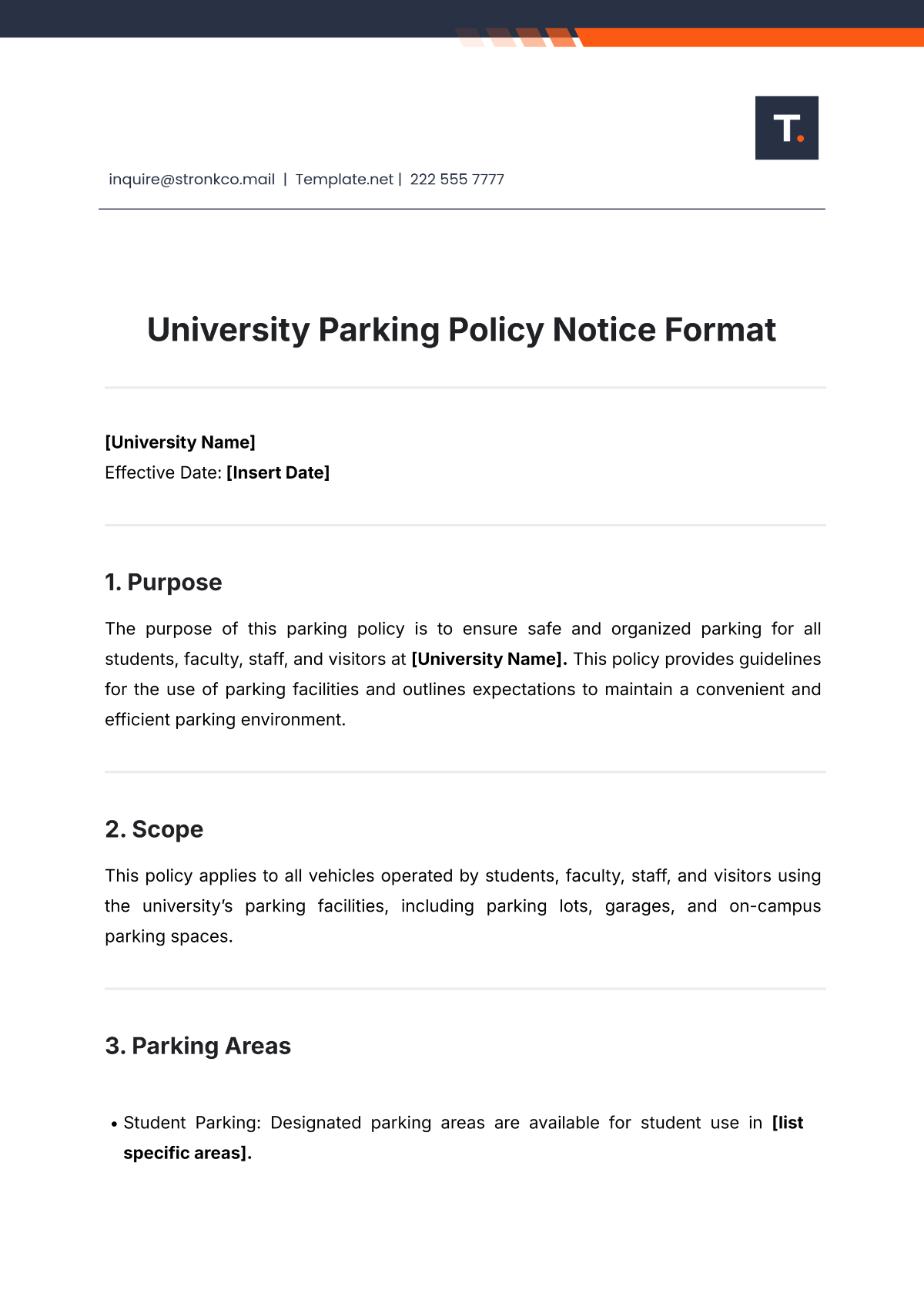 University Parking Policy Notice Format Template - Edit Online & Download