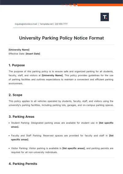 Free University Parking Policy Notice Format Template to Edit Online