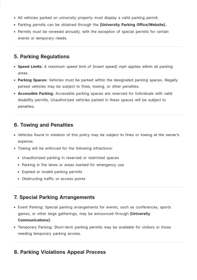 Free University Parking Policy Notice Format Template to Edit Online