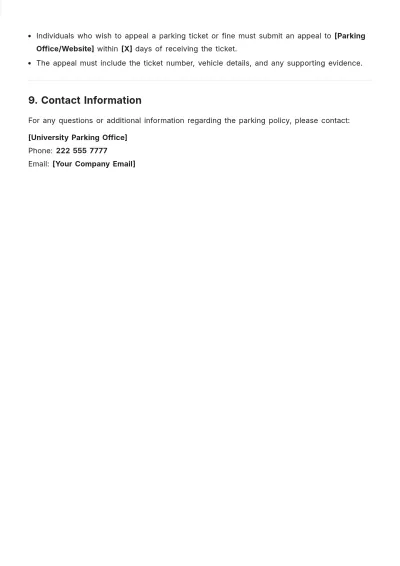 Free University Parking Policy Notice Format Template to Edit Online