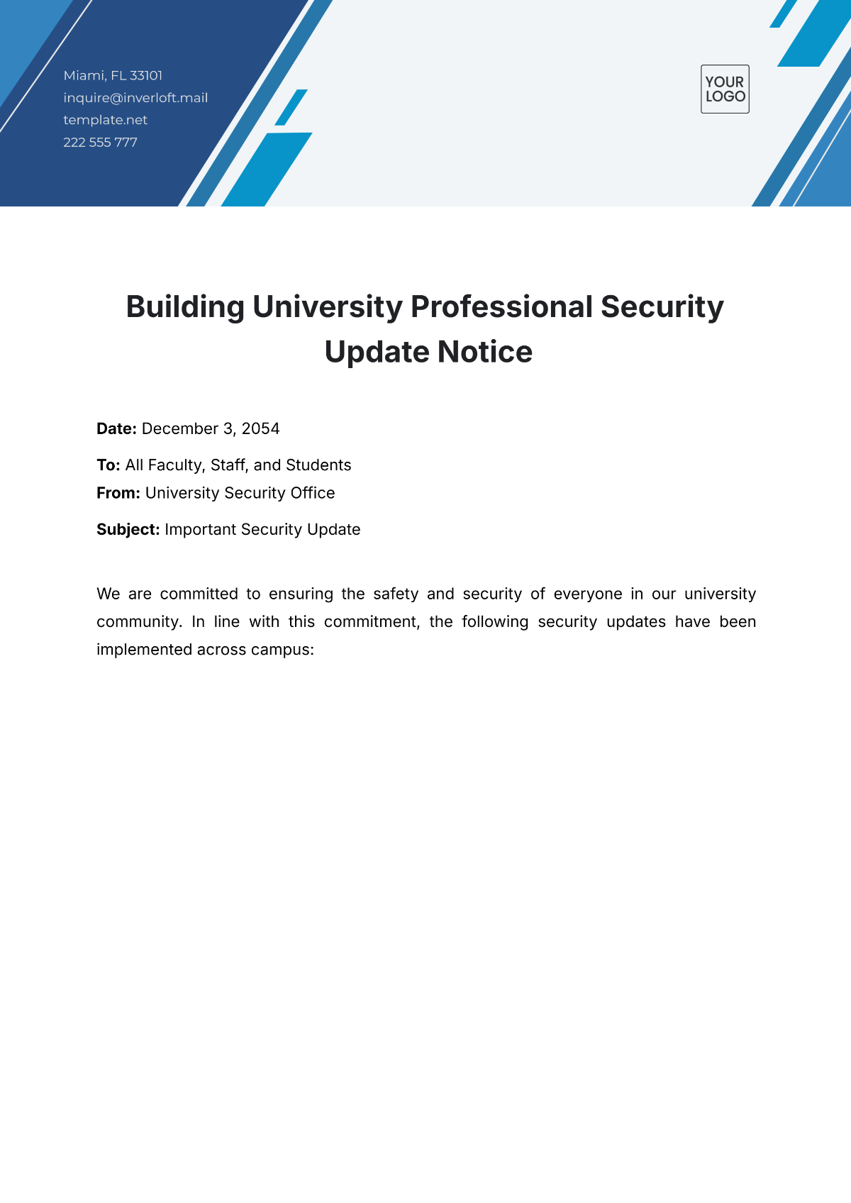 University Professional  Security Update Notice Template - Edit Online & Download