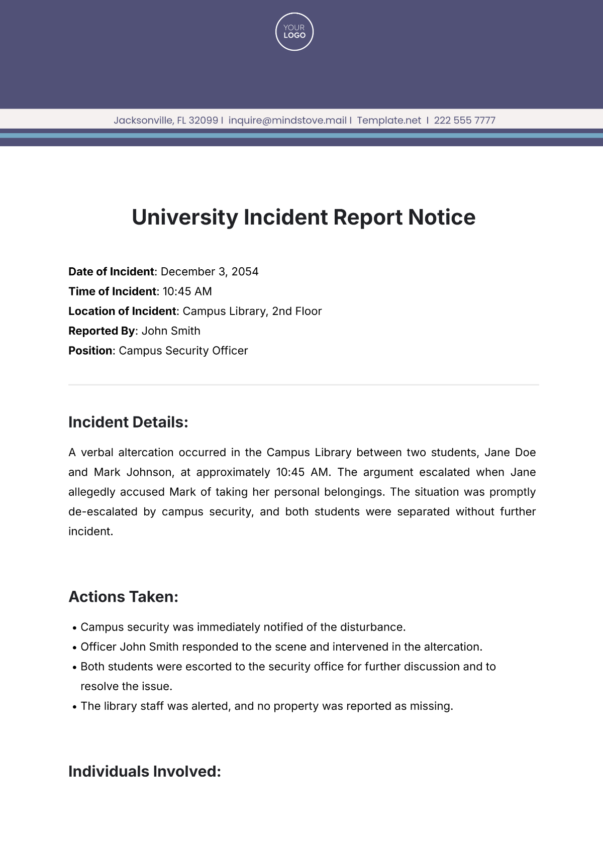 University Incident Report Notice Template - Edit Online & Download