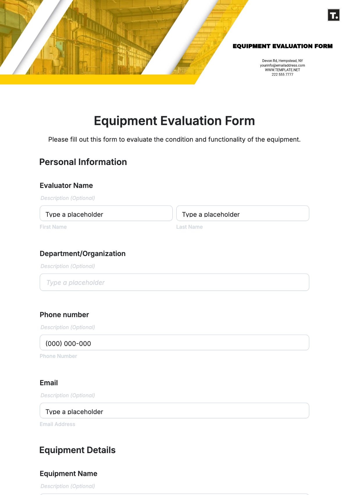 Equipment Evaluation Form Template - Edit Online & Download