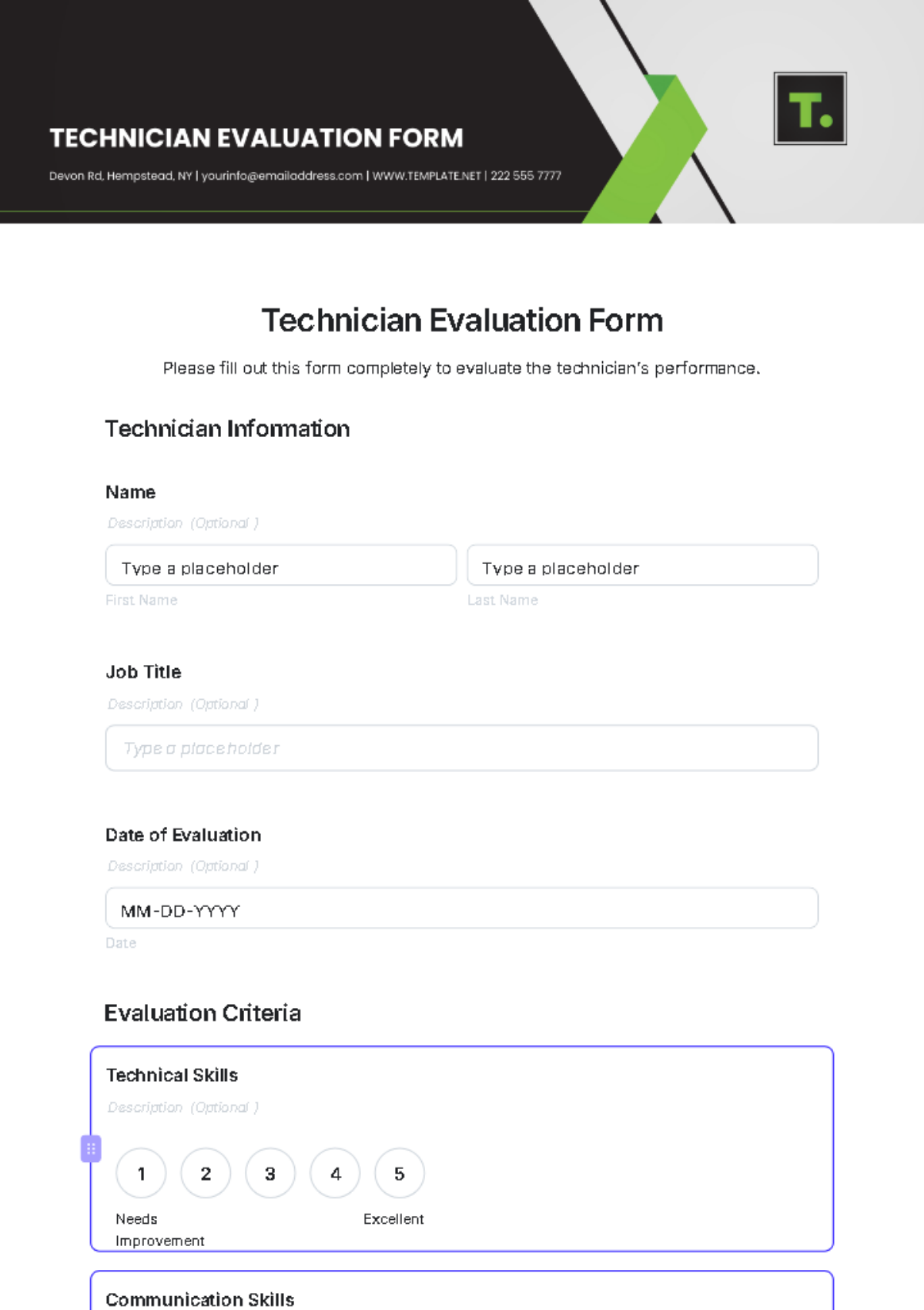 Technician Evaluation Form Template - Edit Online & Download