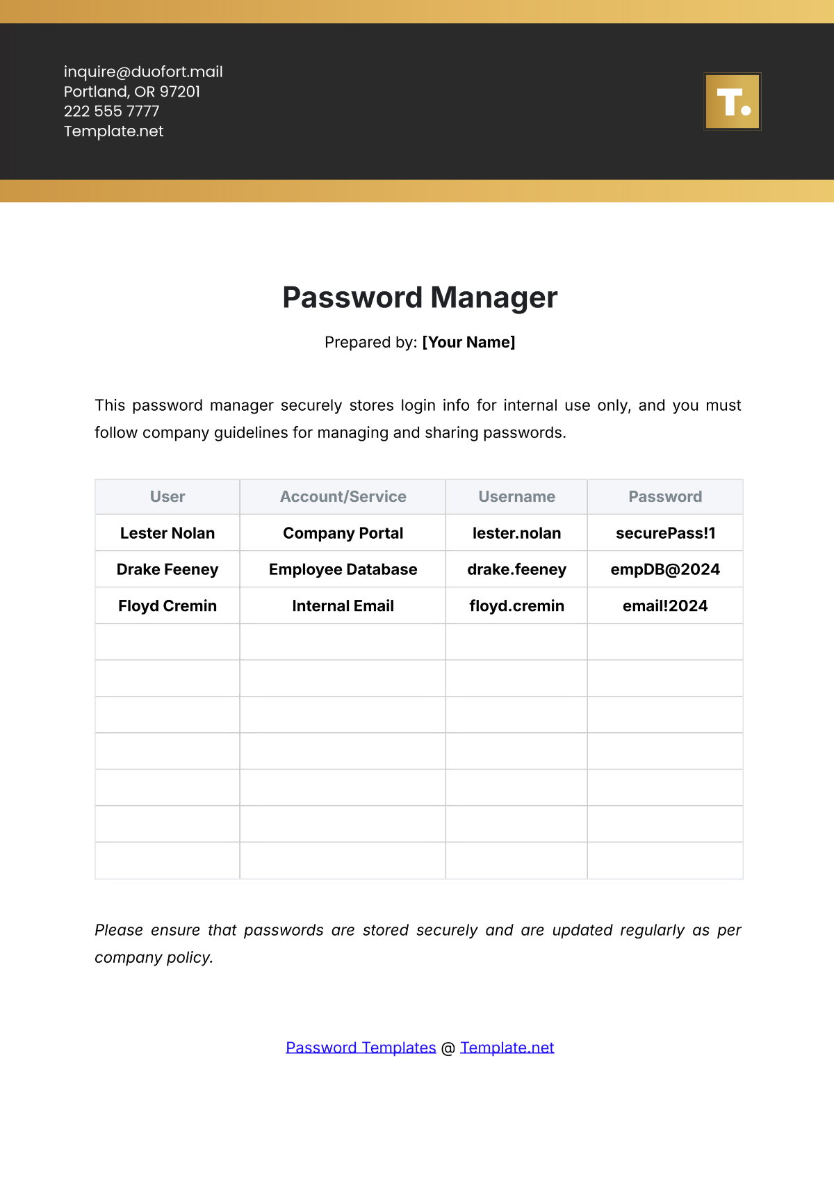 Password Manager Template - Edit Online & Download