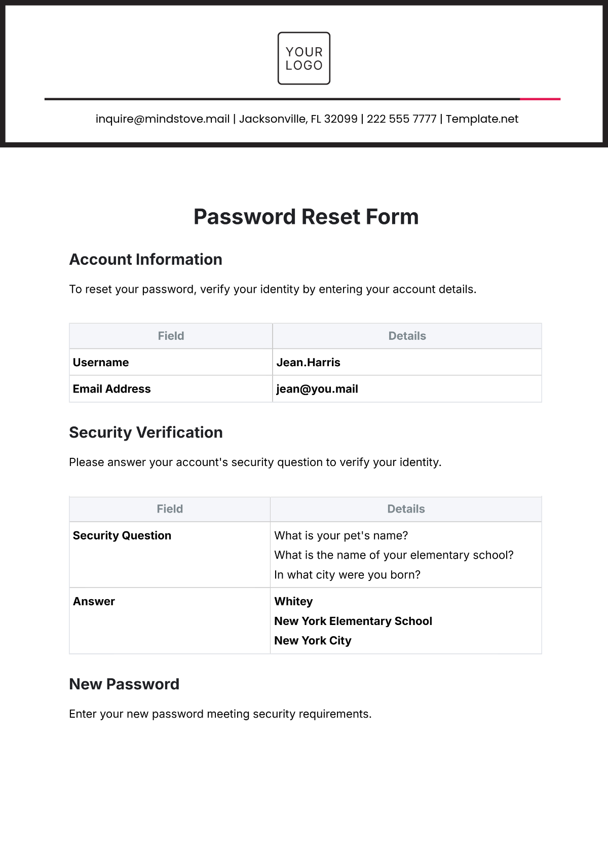 Password Reset Form Template - Edit Online & Download