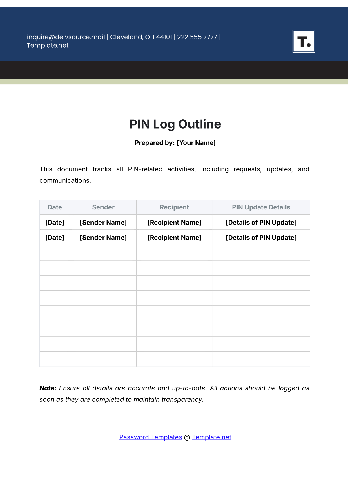 PIN Log Outline Template - Edit Online & Download