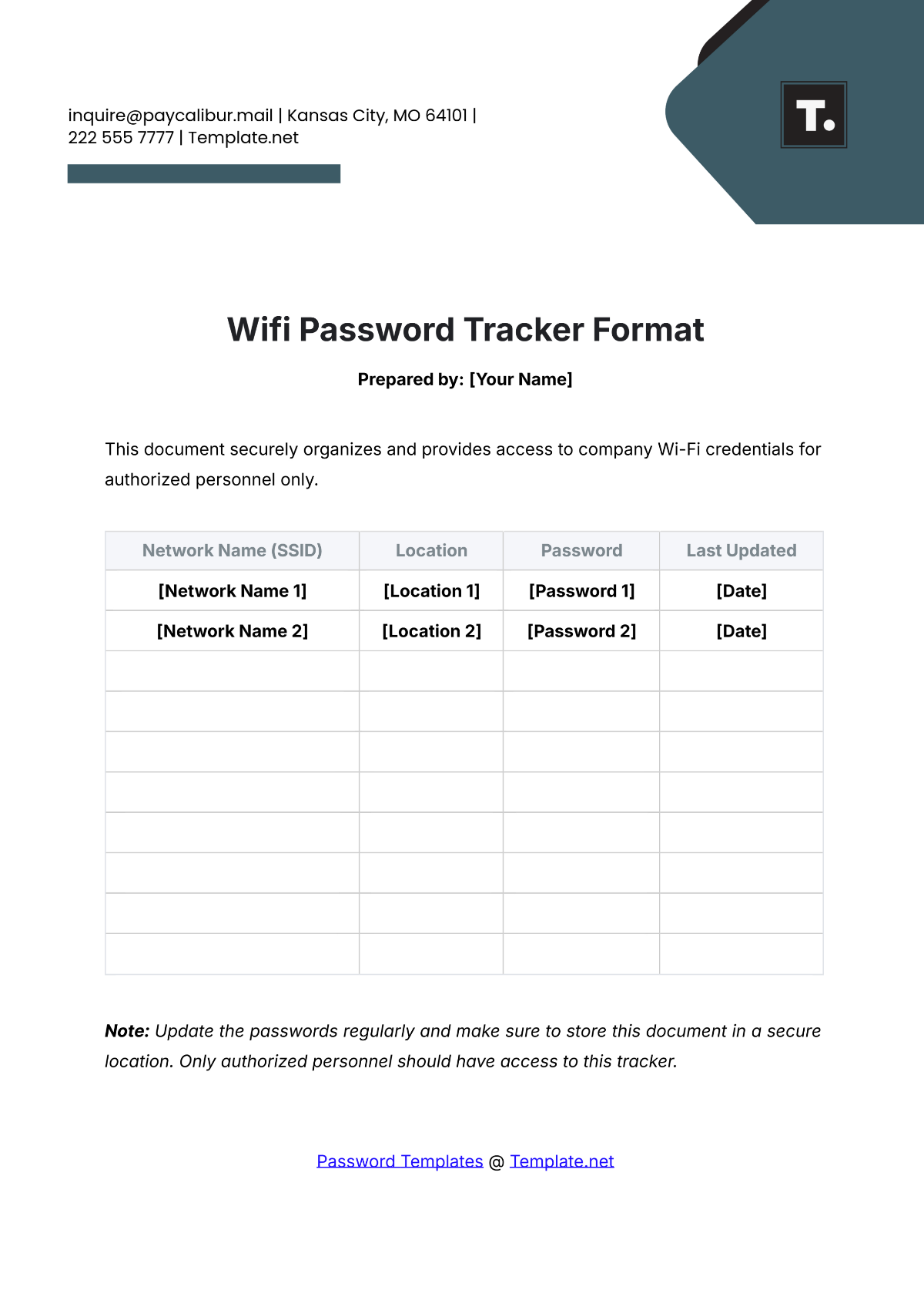 Wifi Password Tracker Format Template - Edit Online & Download