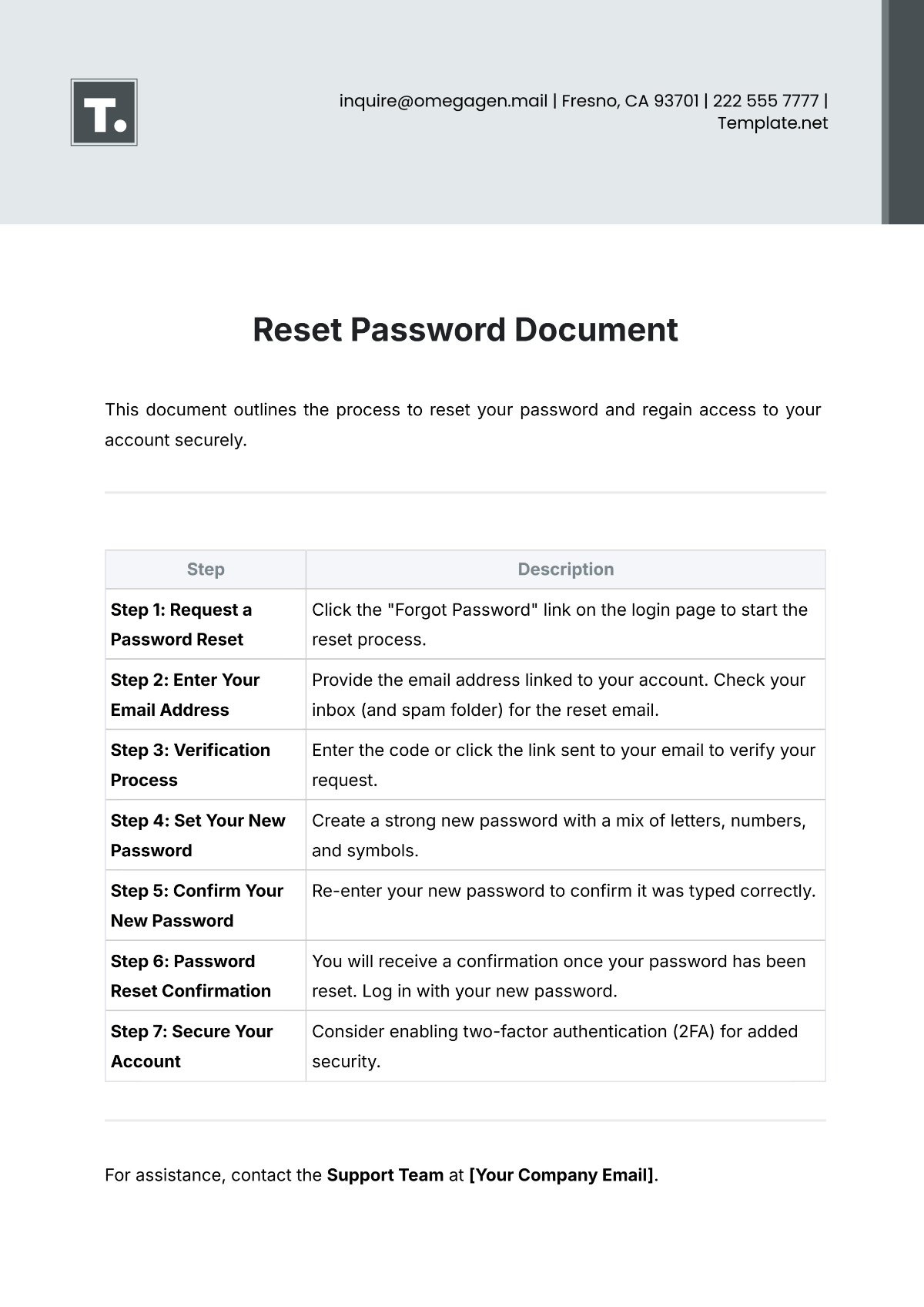 Reset Password Document Template - Edit Online & Download