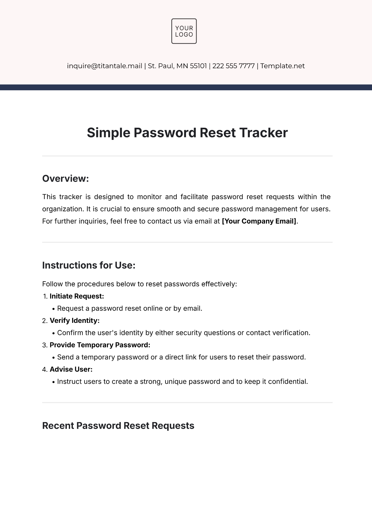 Simple Password Reset Tracker Template - Edit Online & Download