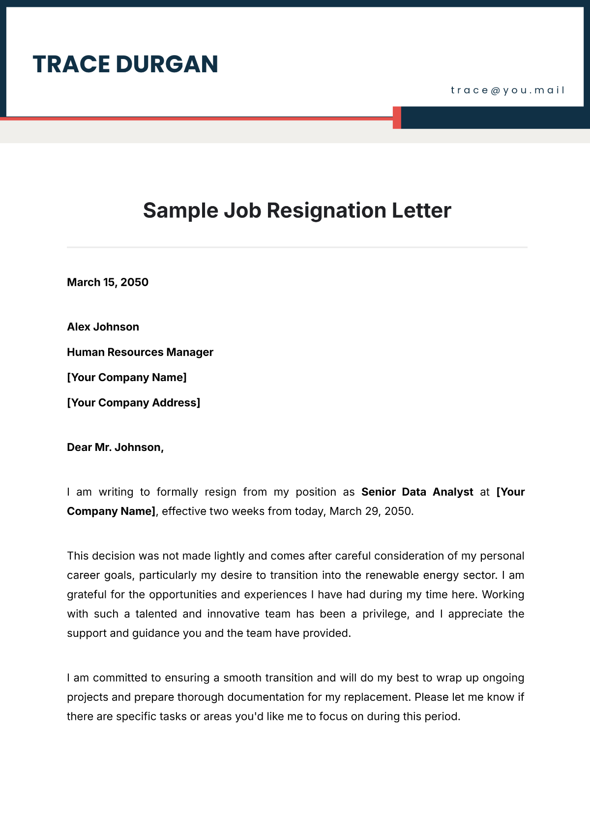 Sample Job Resignation Letter Template - Edit Online & Download