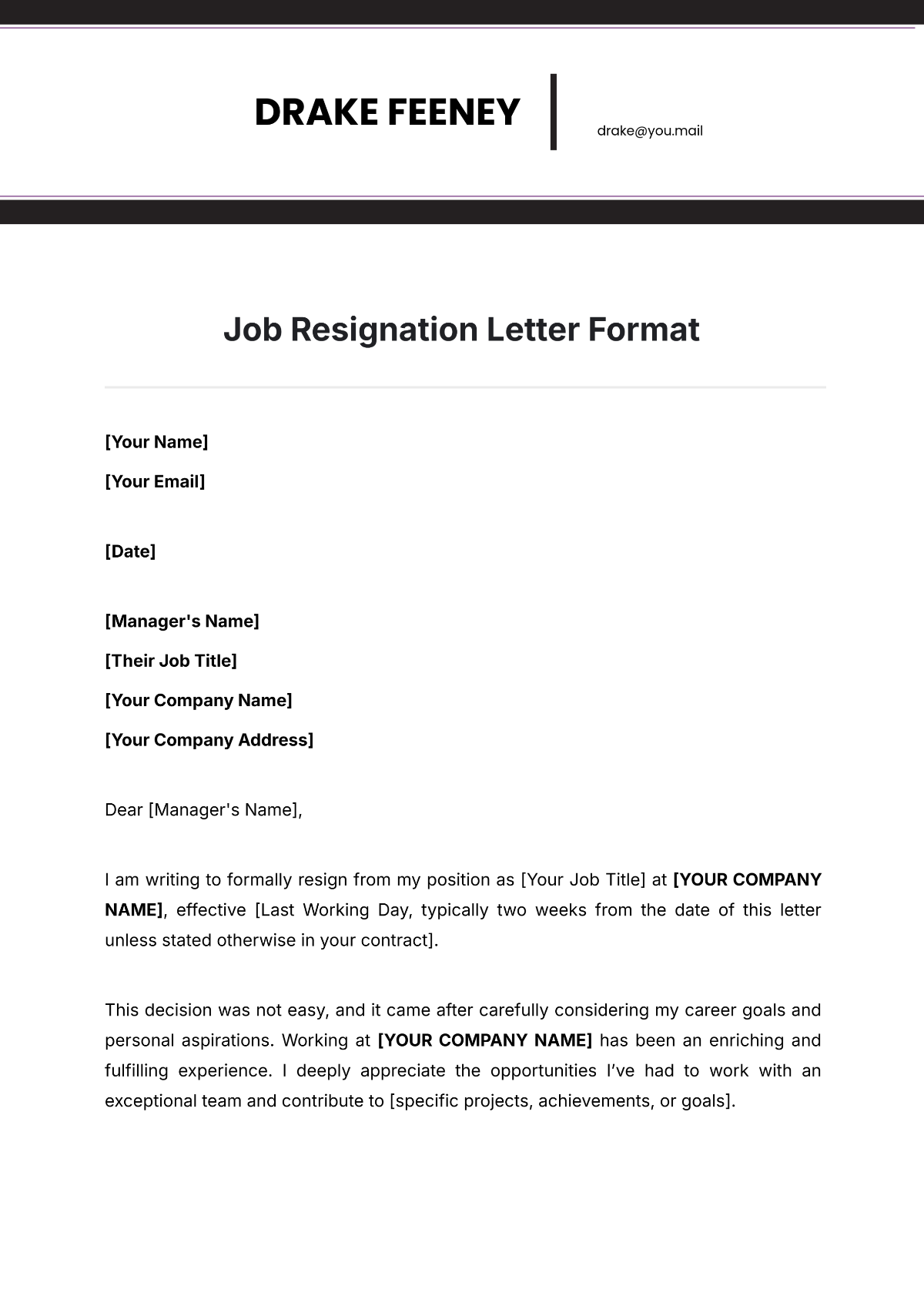 Job Resignation Letter Format Template - Edit Online & Download