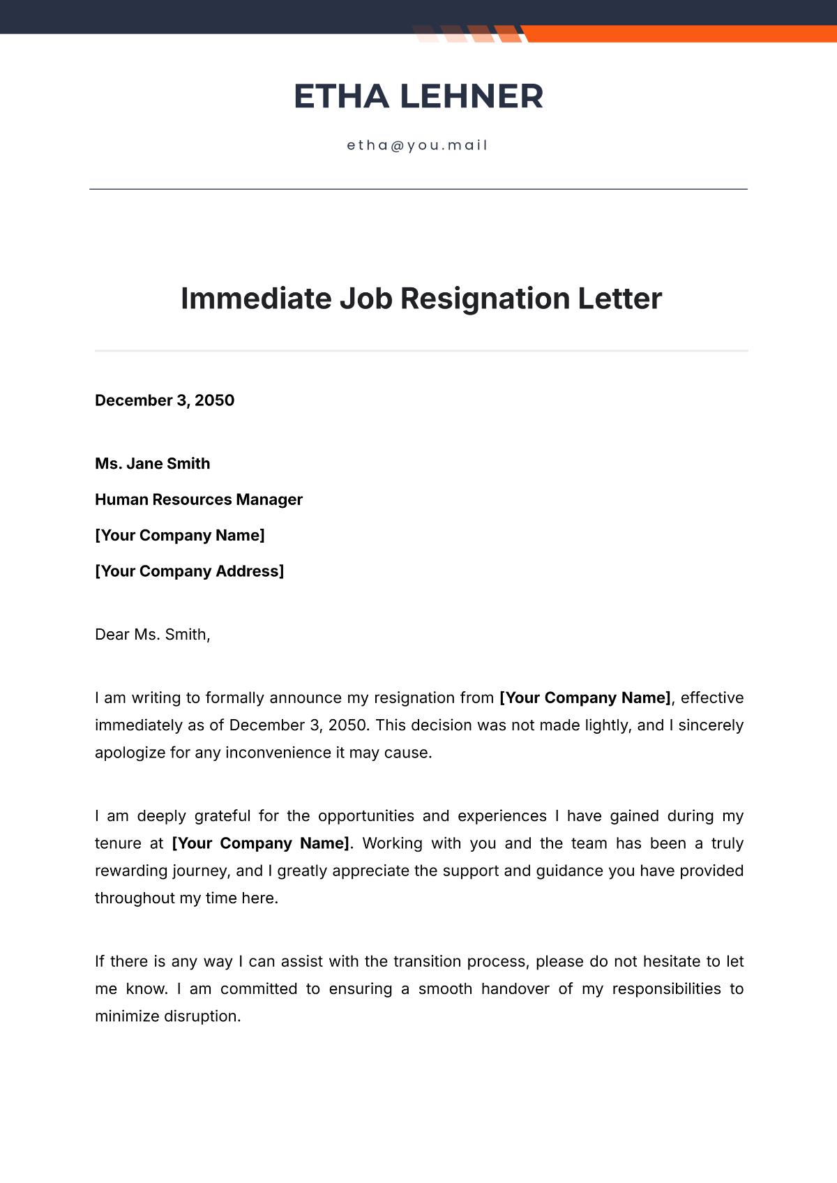 Immediate Job Resignation Letter Template - Edit Online & Download