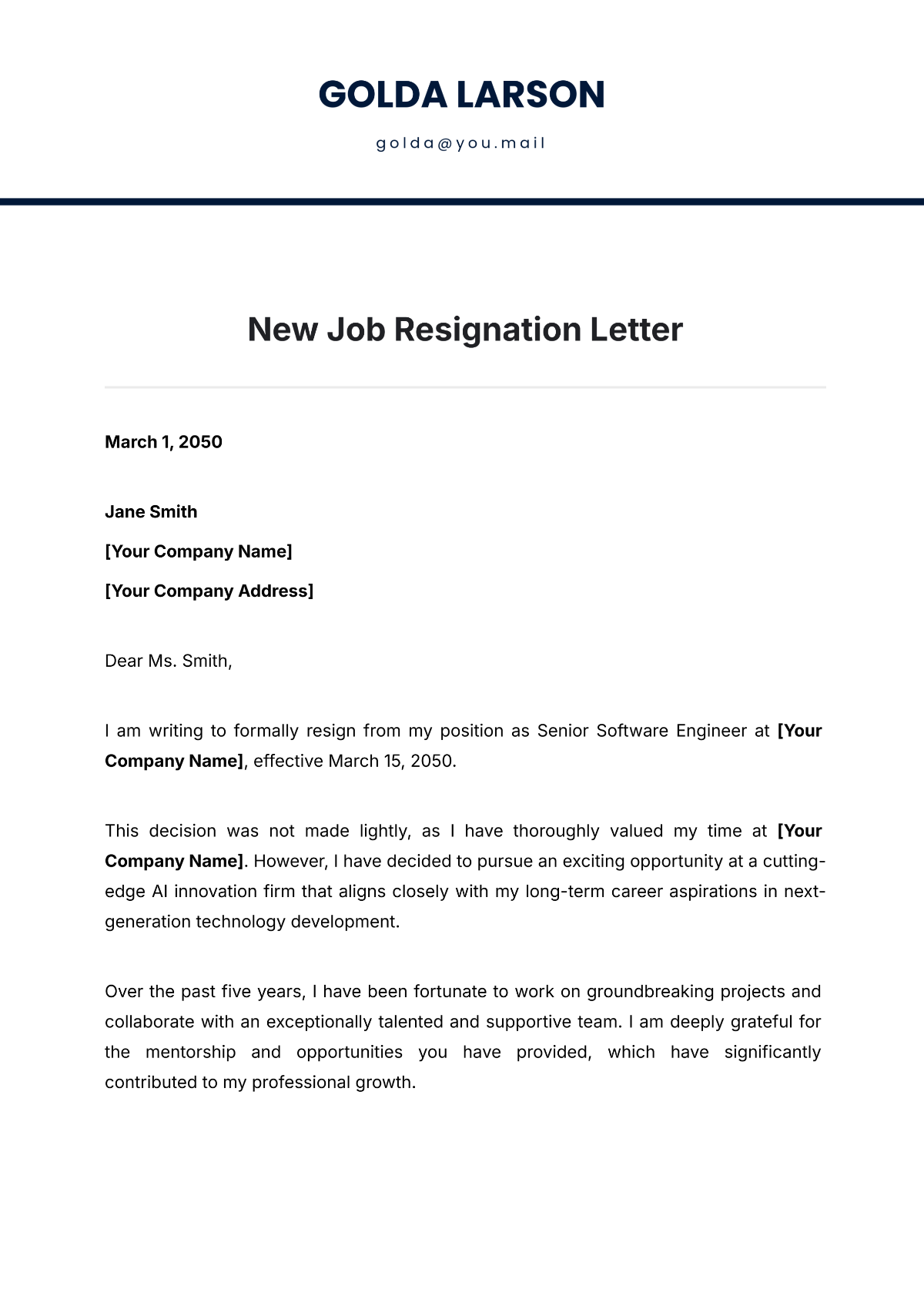 New Job Resignation Letter Template - Edit Online & Download