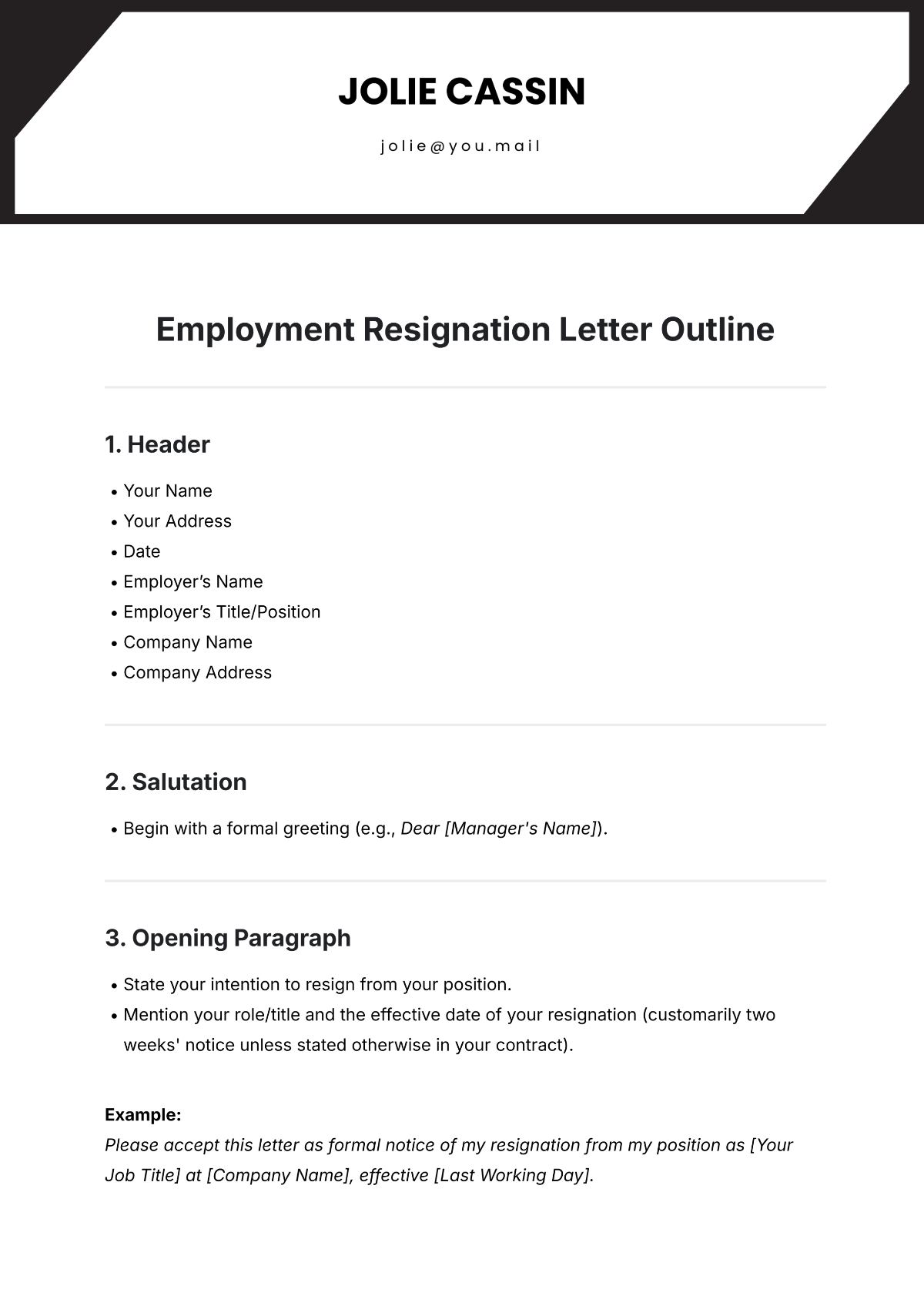 Employment Resignation Letter Outline Template - Edit Online & Download