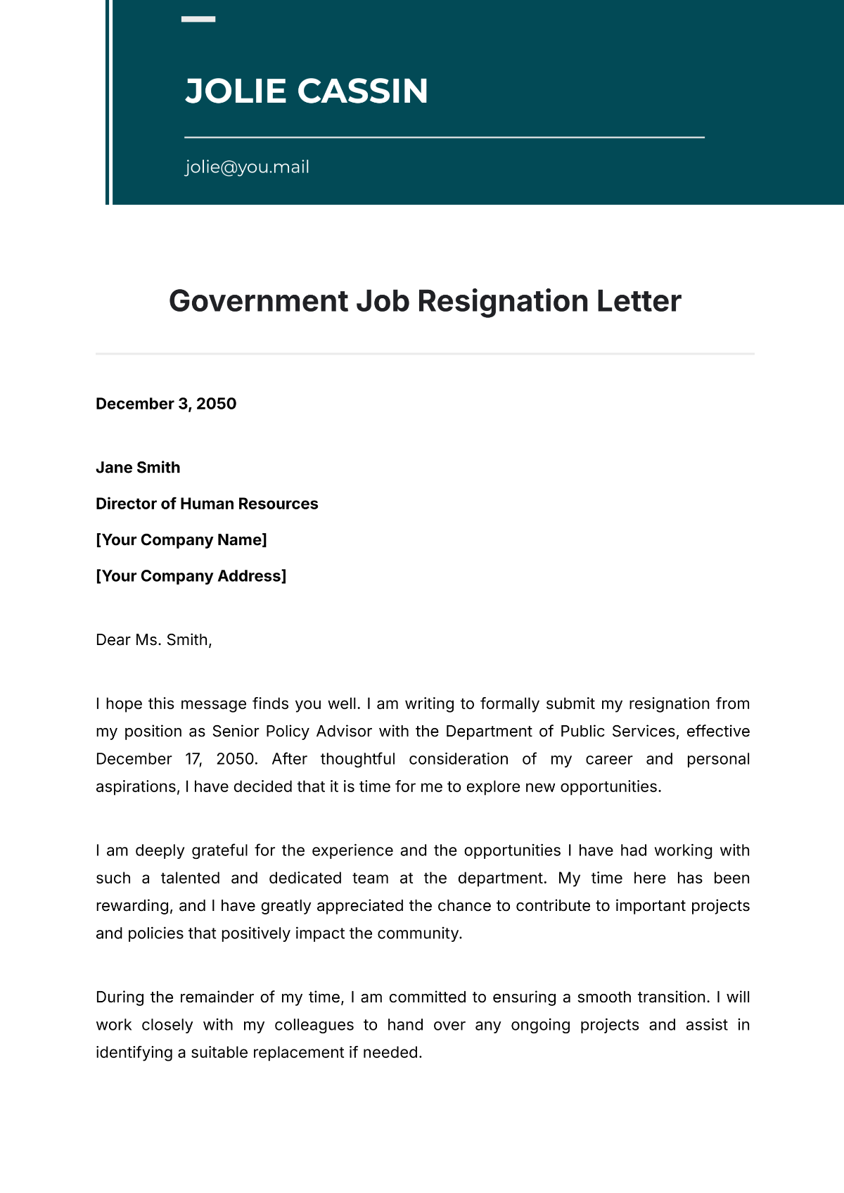 Government Job Resignation Letter Template - Edit Online & Download