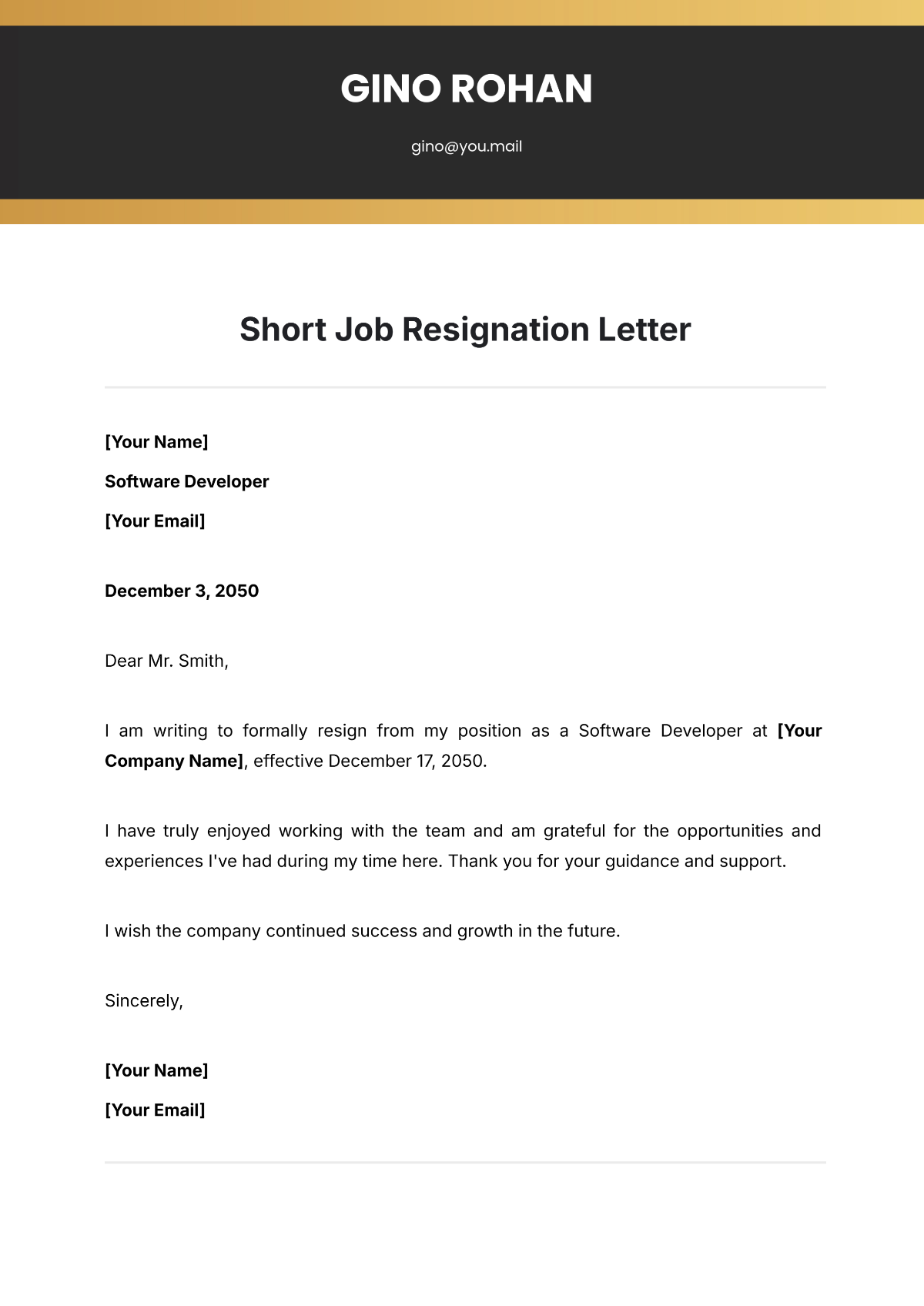 Short Job Resignation Letter Template - Edit Online & Download