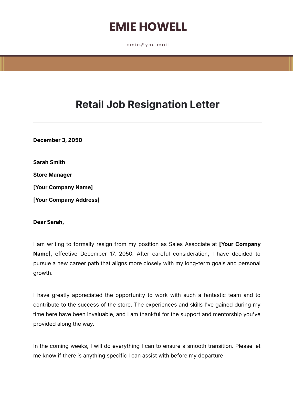 Retail Job Resignation Letter Template - Edit Online & Download