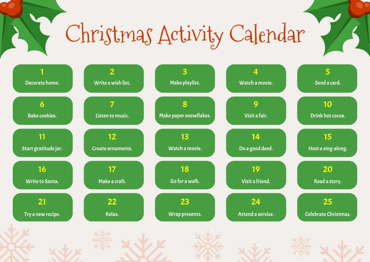 Free Christmas Activity Calendar Template - Edit Online & Download