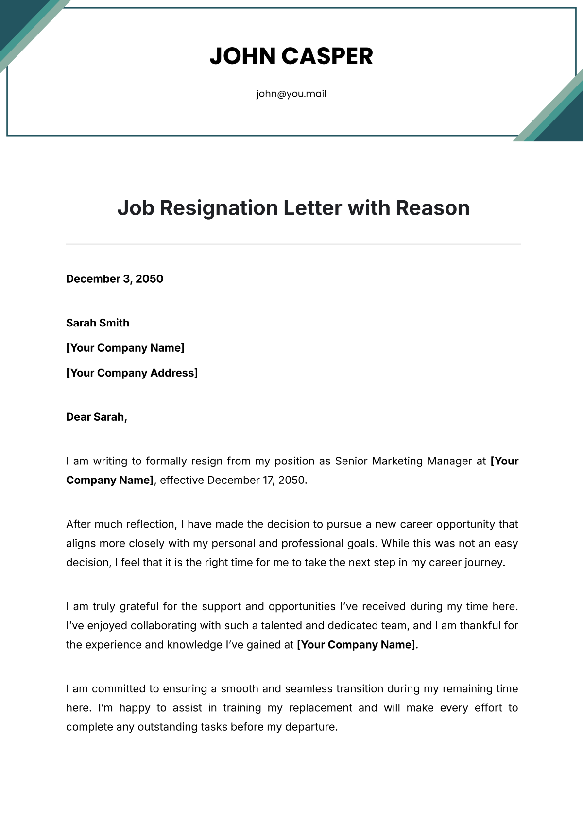 Job Resignation Letter with Reason Template - Edit Online & Download