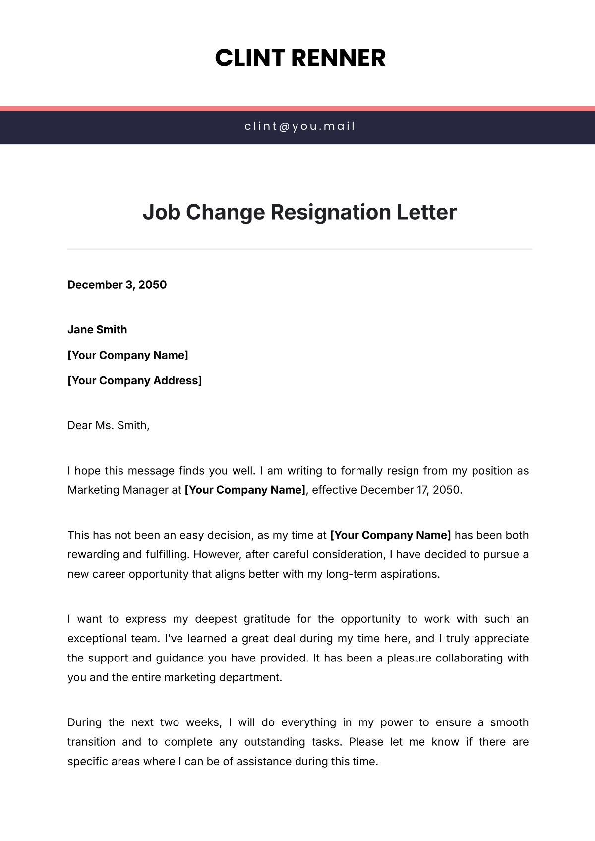 Job Change Resignation Letter Template - Edit Online & Download