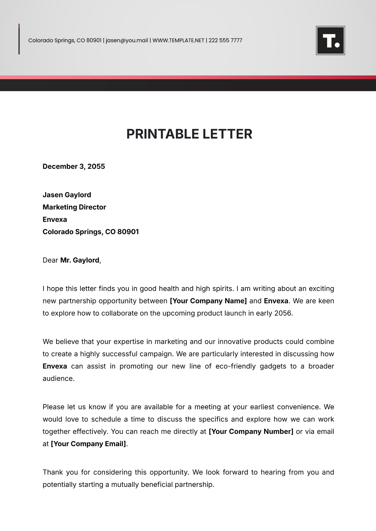 Printable Letter Template - Edit Online & Download