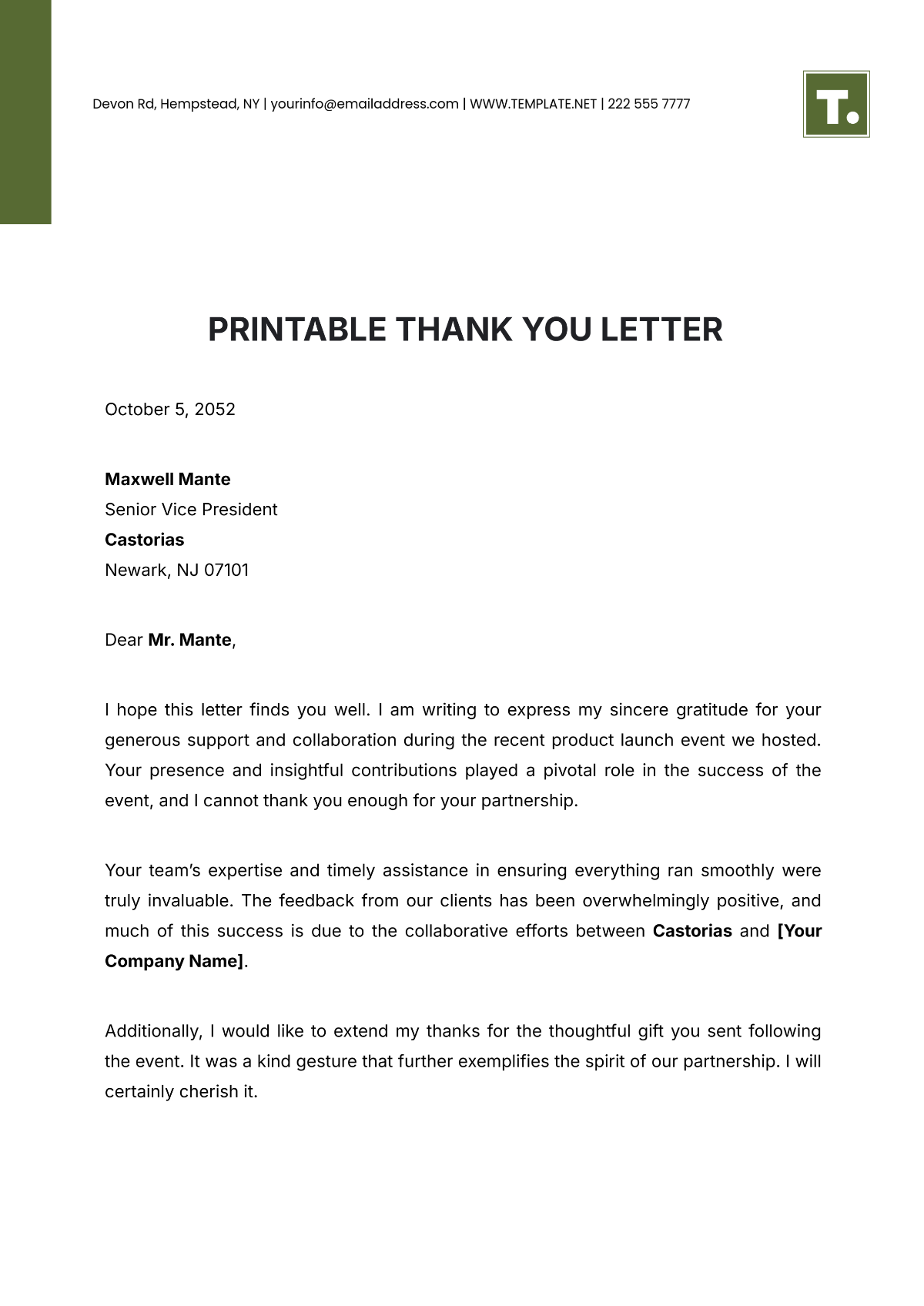 Printable Thank You Letter Template - Edit Online & Download